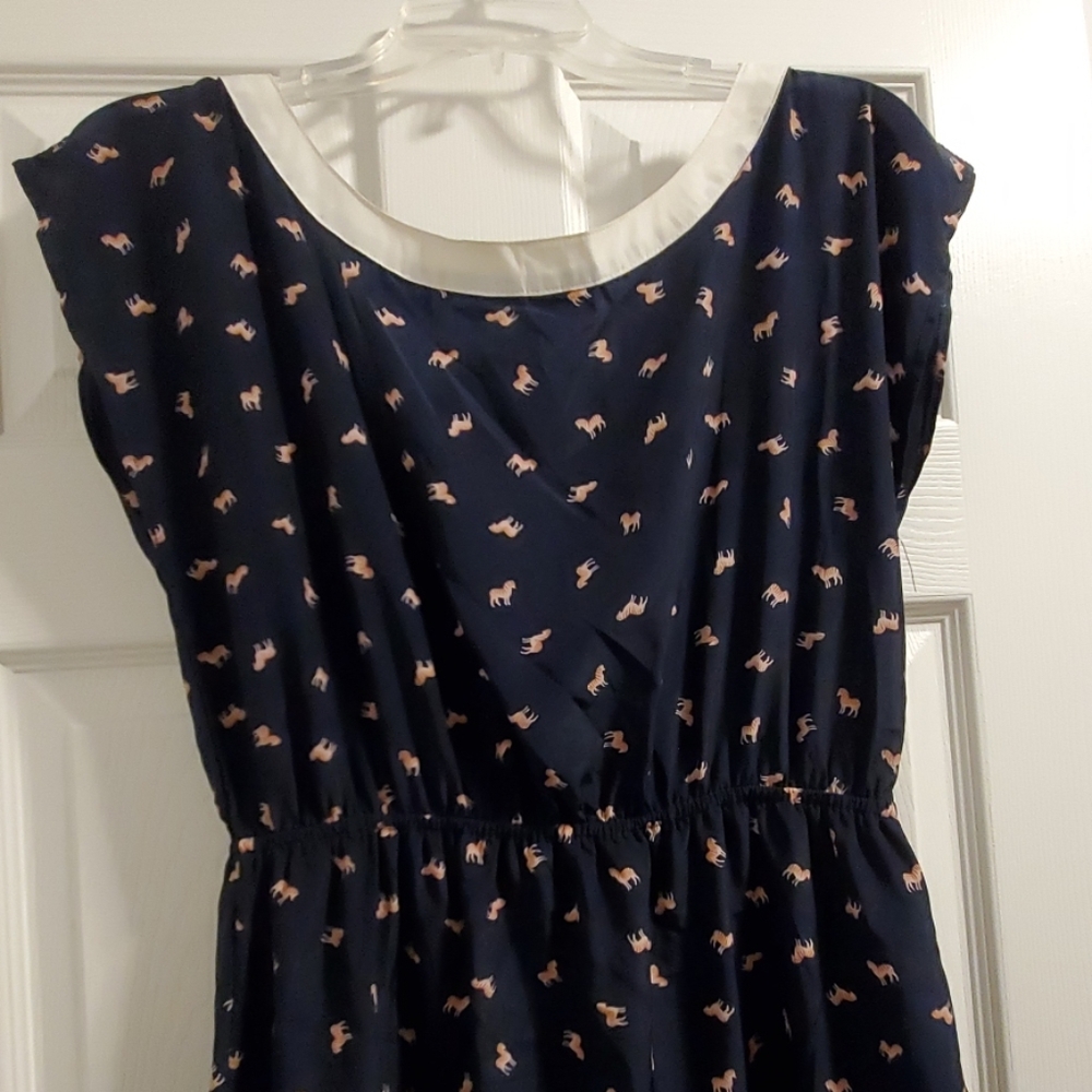 Navy Zebra Mini Dress with Open Back Button Detail